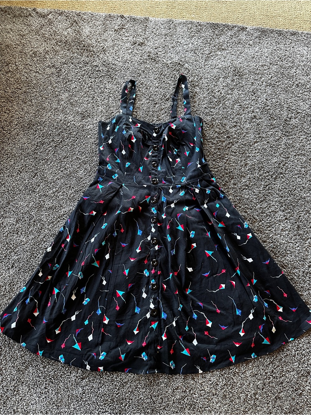 City Chic Black Kite Print Button Front Fit & Flare Midi Dress Runs Large Lined